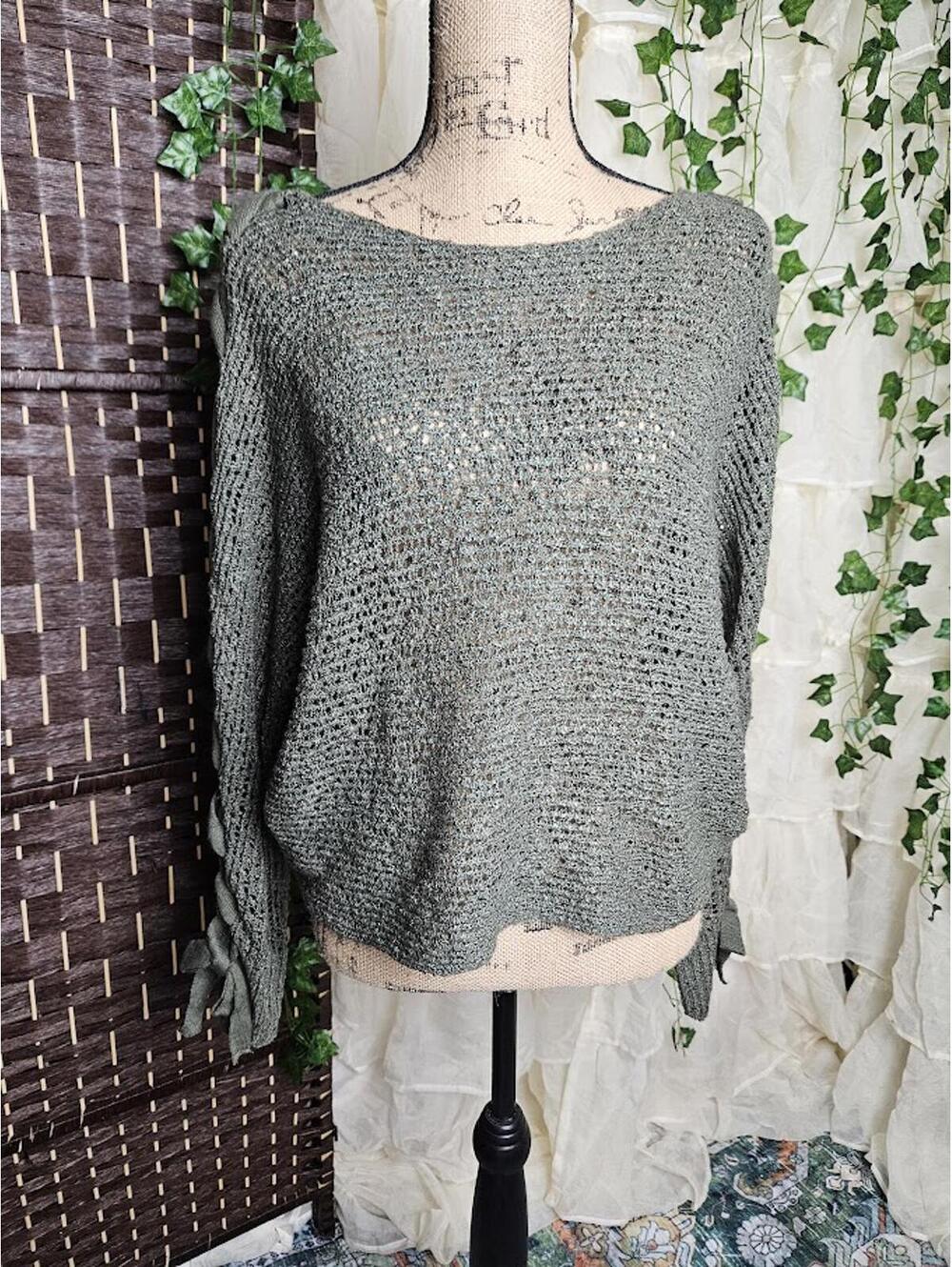 Jolt Olive Green Open Knit Sweater XL Boho Lightweight Slouchy Top NWT